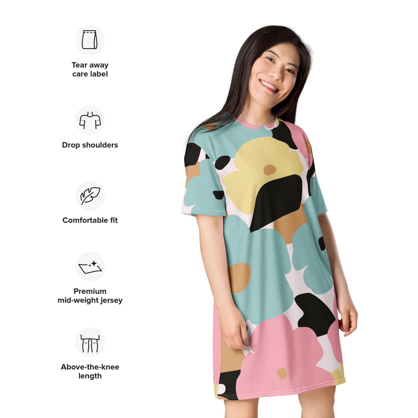 Robe T-shirt pour Femme en Polyester Recyclé – Confortable, Décontracté, Style Moderne, urban, élégante, Cadeau anniversaire, fête des Mères