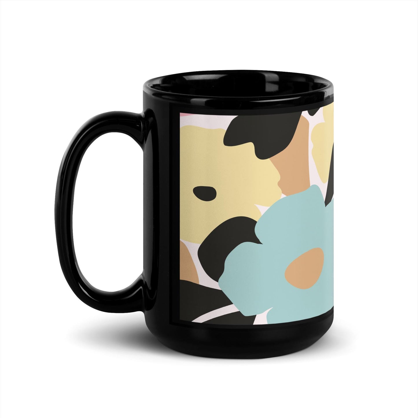 Mug Noir à Intérieur Coloré – Tasse en Céramique Élégante - Design Florale - Café, Thé, Chocolat - cuisine, cadeau, anniversaire, bureau