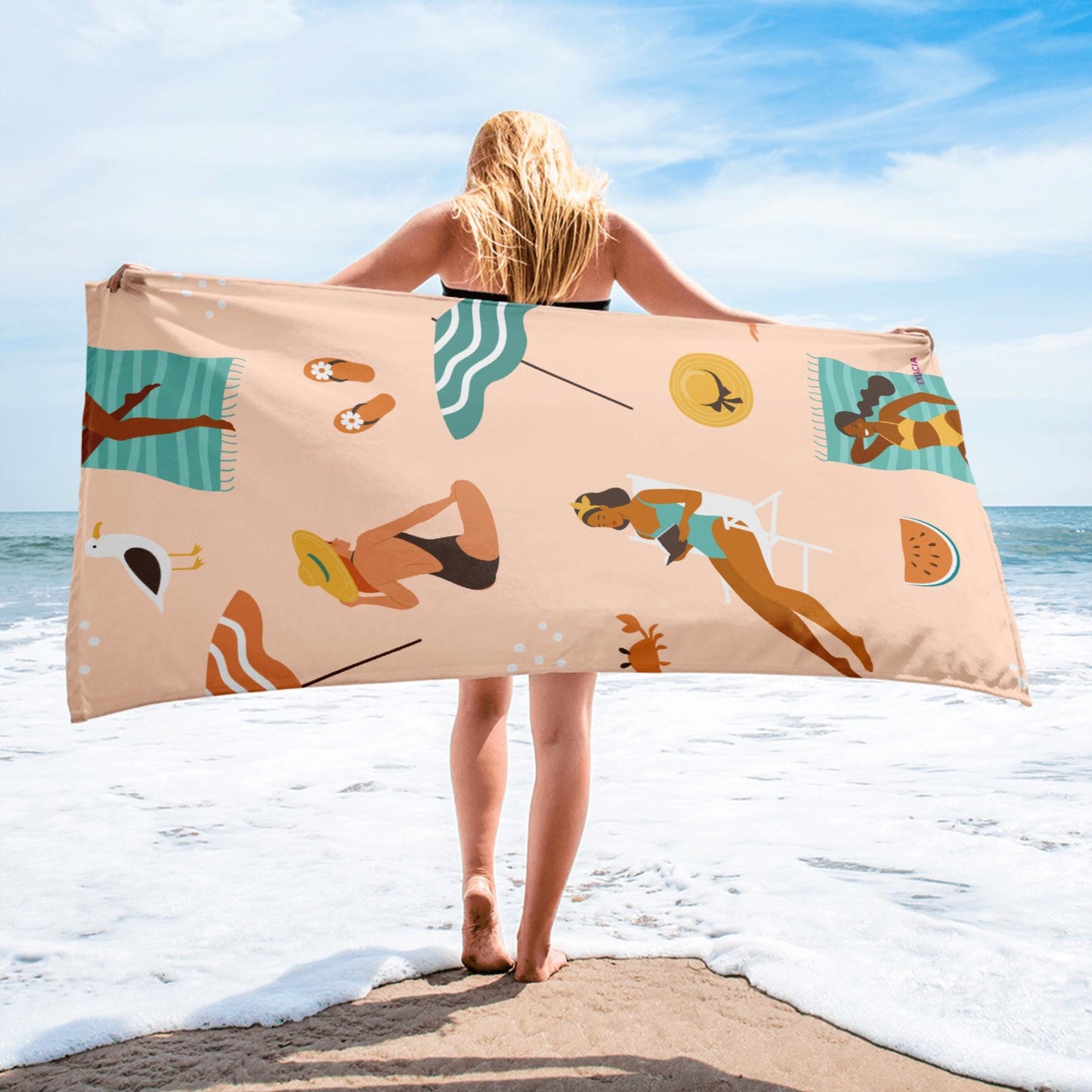 Serviette de Bain et de Plage en Coton - Douce, Absorbante et Compacte - Voyage, Sport, Design des Silhouettes Feminine, Femmes, Plage, été