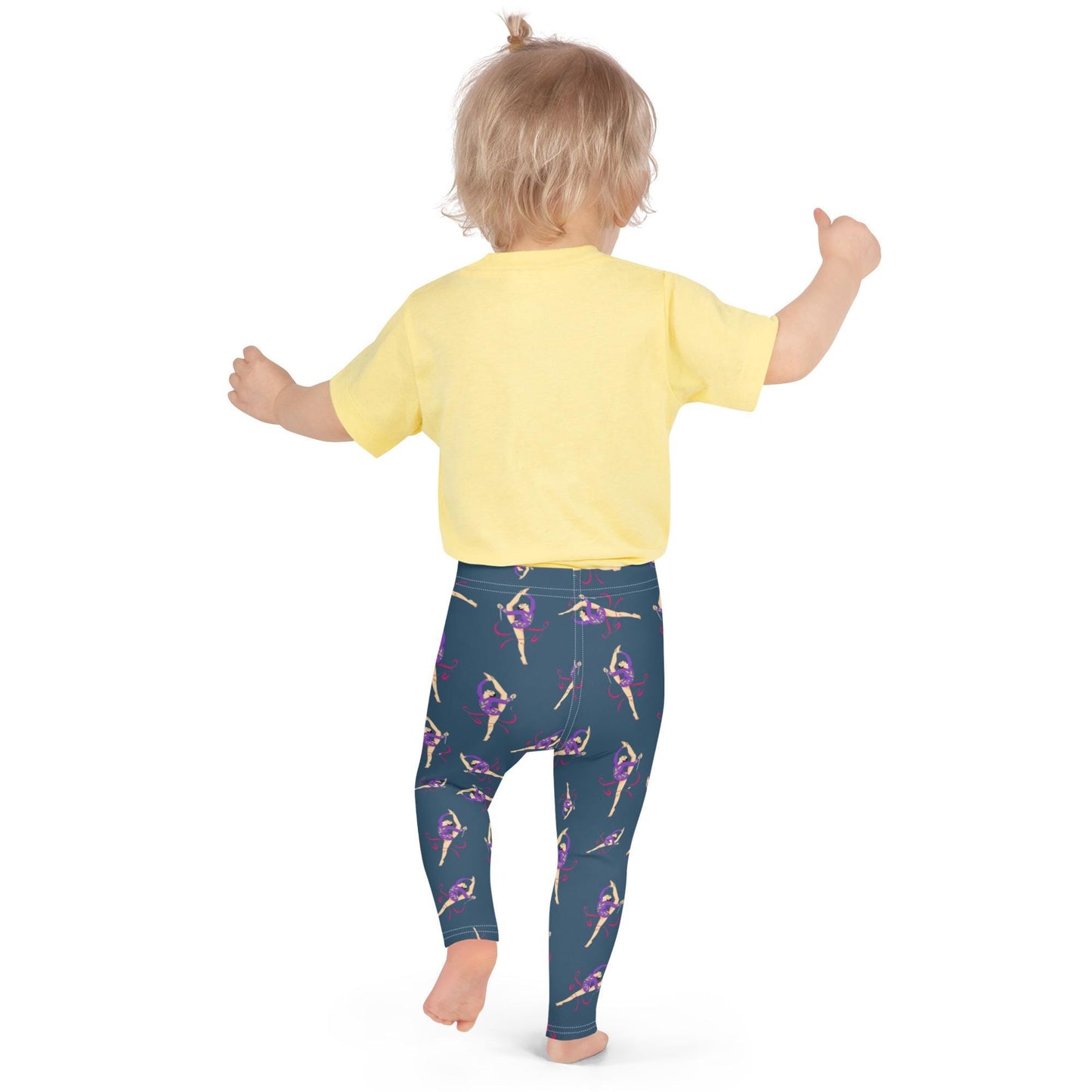 Legging pour petite fille – Bleu Capri – Doux, extensible, toutes saisons – Motif Gymnaste Danseuse