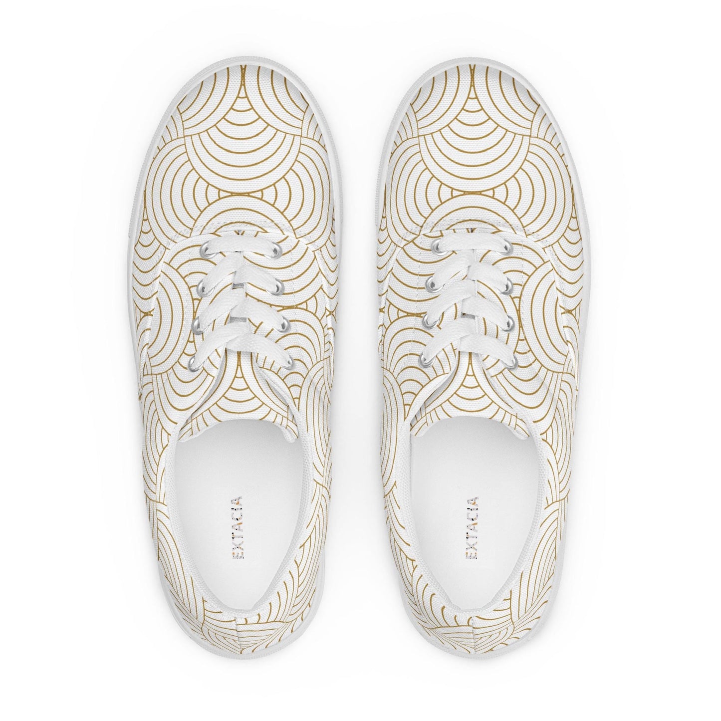 Tennis en toile pour femme - Blanc et Or – À lacets, légères et confortables – Graphique