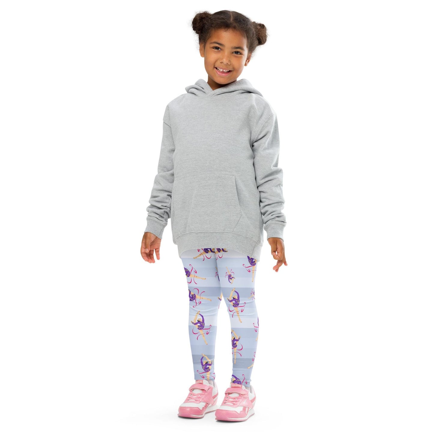 Legging pour petite fille – Dégradé Bleu Clair – Doux, extensible, toutes saisons – Motif Gymnaste Danseuse
