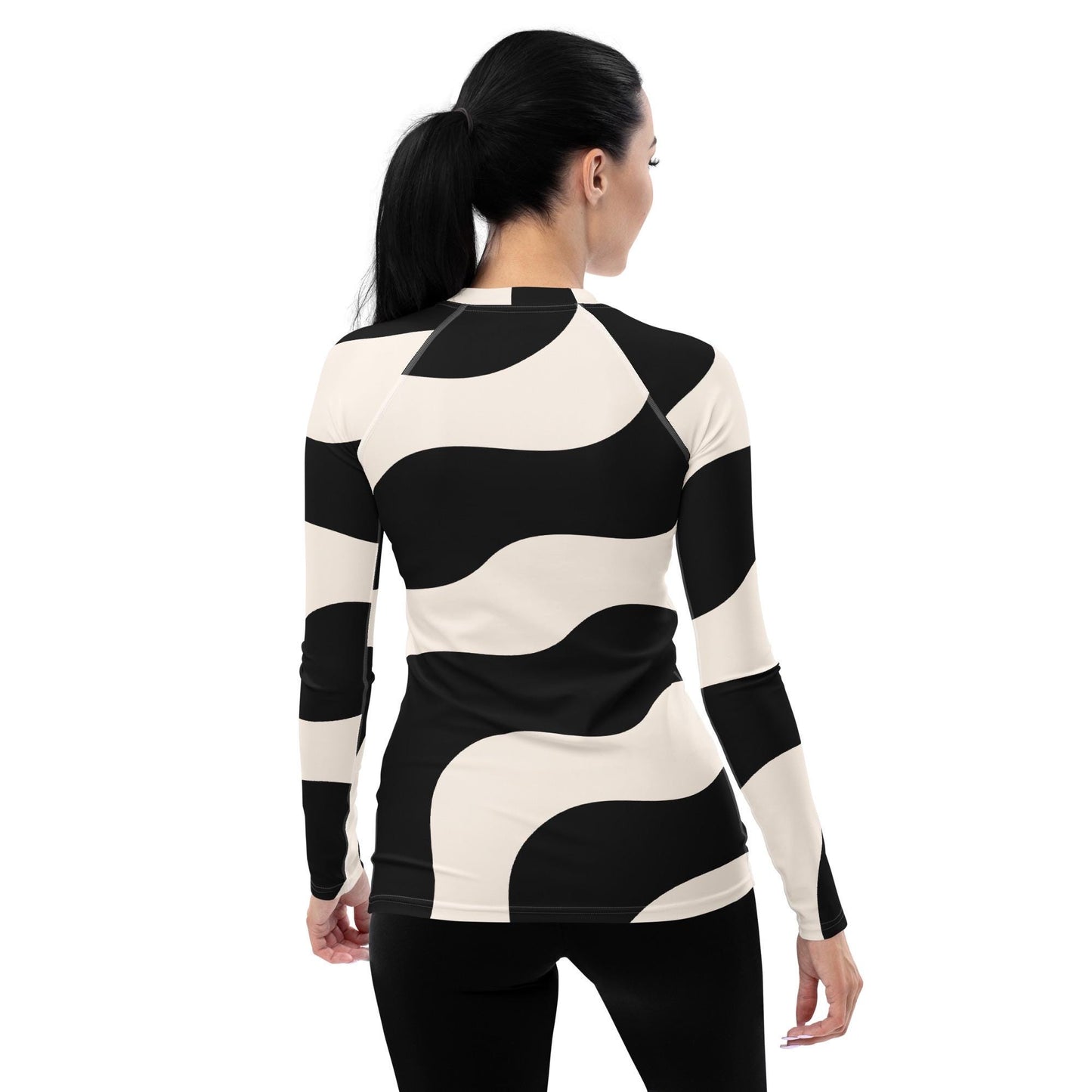 Rash guard pour femme – Beige & Noir – Anti-UV*, séchage rapide, respirant – Graphique Minimaliste