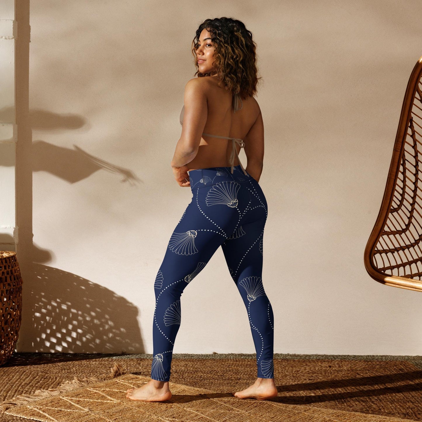 Legging de yoga pour femme – Bleu, Fleuri – Stretch, taille haute, séchage rapide – Minimaliste