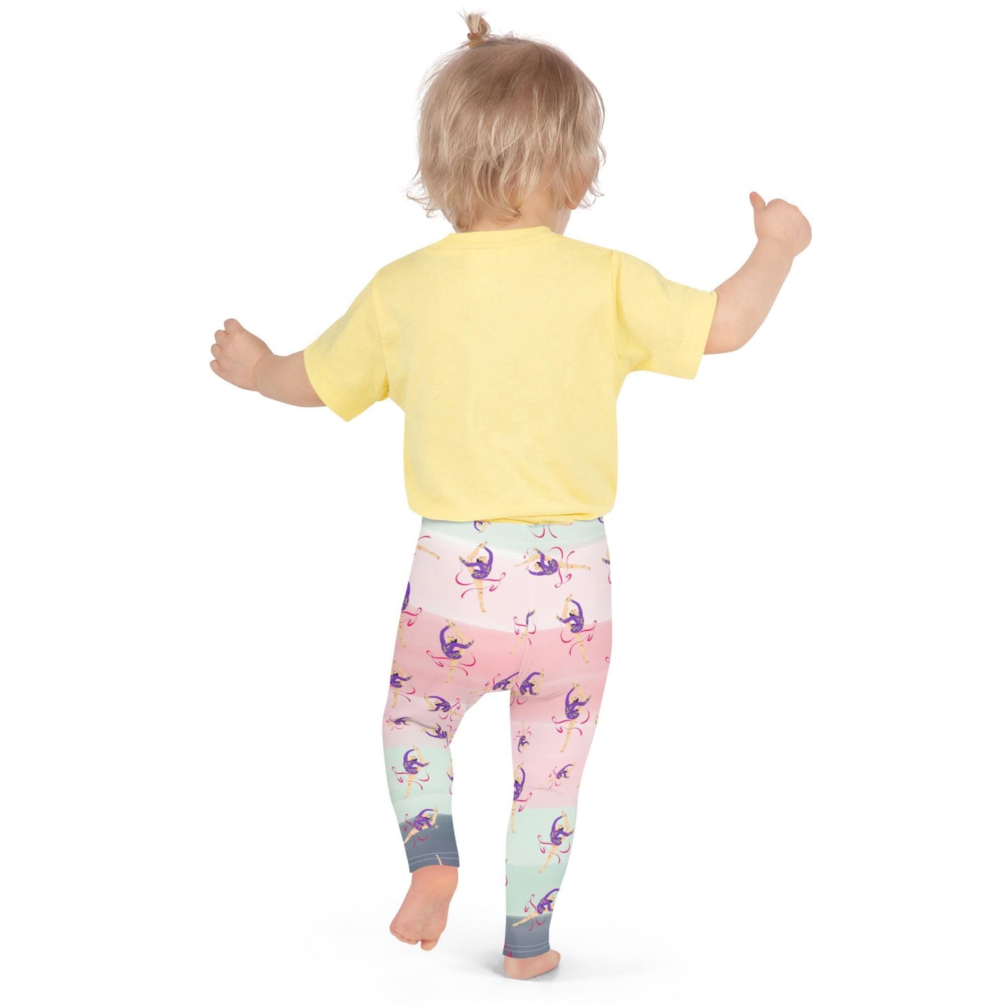 Legging pour petite fille – Dégragé Rose Kaki – Doux, extensible, toutes saisons – Motif Gymnaste Danseuse