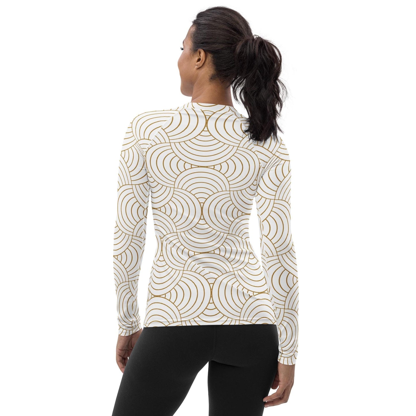 Rash guard pour femme – Blanc & Or – Anti-UV*, séchage rapide, respirant – Graphique Minimaliste