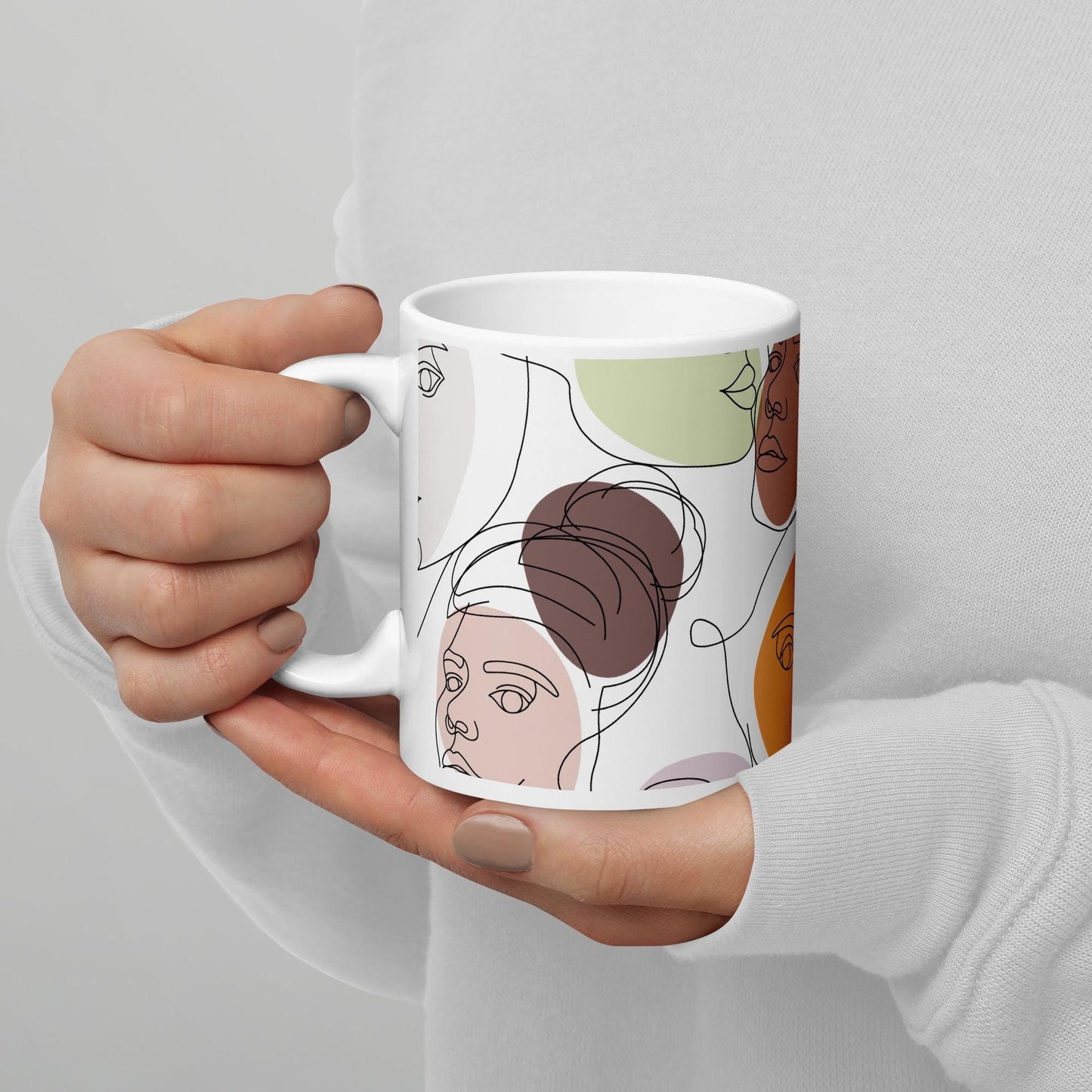 Mug en Céramique – 11, 15 et 20 oz - Tasse Élégante Design Artistique Visages Calligraphie - Personnalisable - cadeau, bureau, déco cuisine