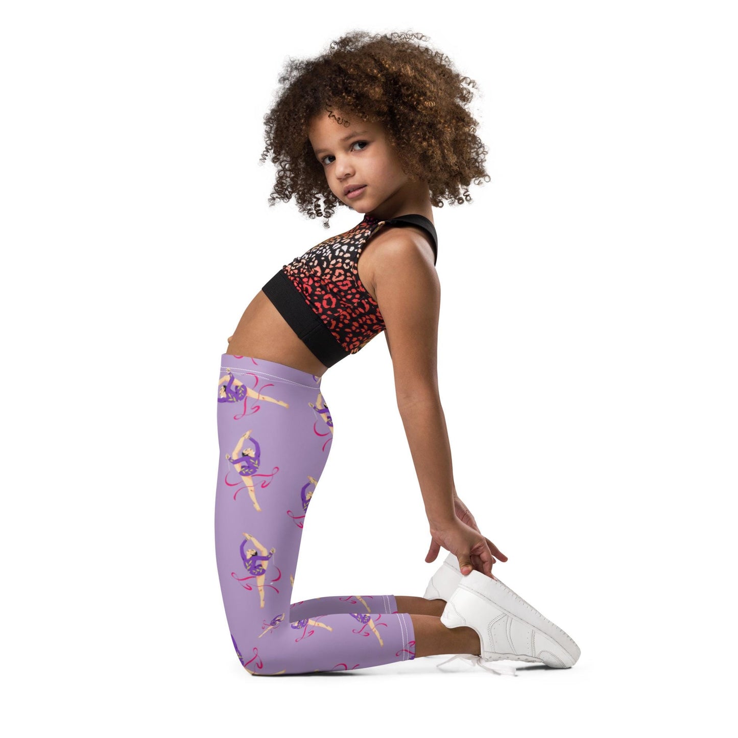 Legging pour petite fille – Lila – Doux, extensible, toutes saisons – Motif Gymnaste Danseuse