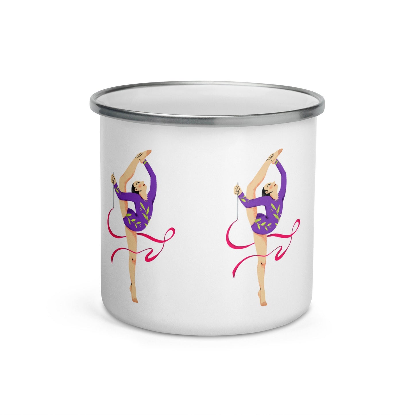 Mug émaillé Blanc Brillant avec anse - Tasse en émail personnalisable - légère, vintage - camping, cadeau, Design Danseuse Gymnaste