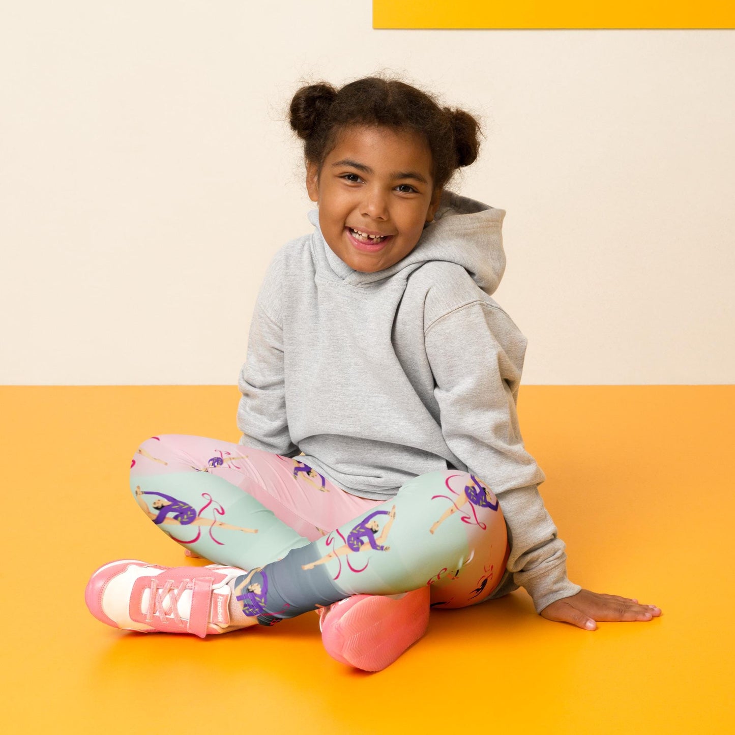 Legging pour petite fille – Dégragé Rose Kaki – Doux, extensible, toutes saisons – Motif Gymnaste Danseuse