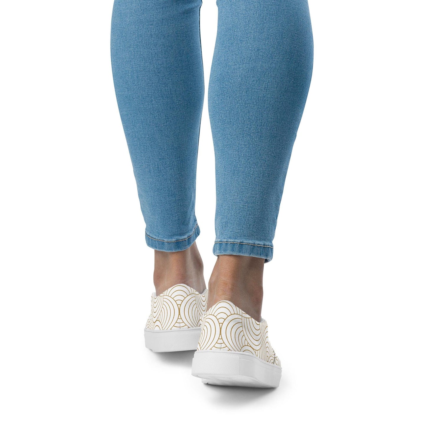 Tennis en toile pour femme - Blanc et Or – Sans lacets, légères et confortables – Graphique