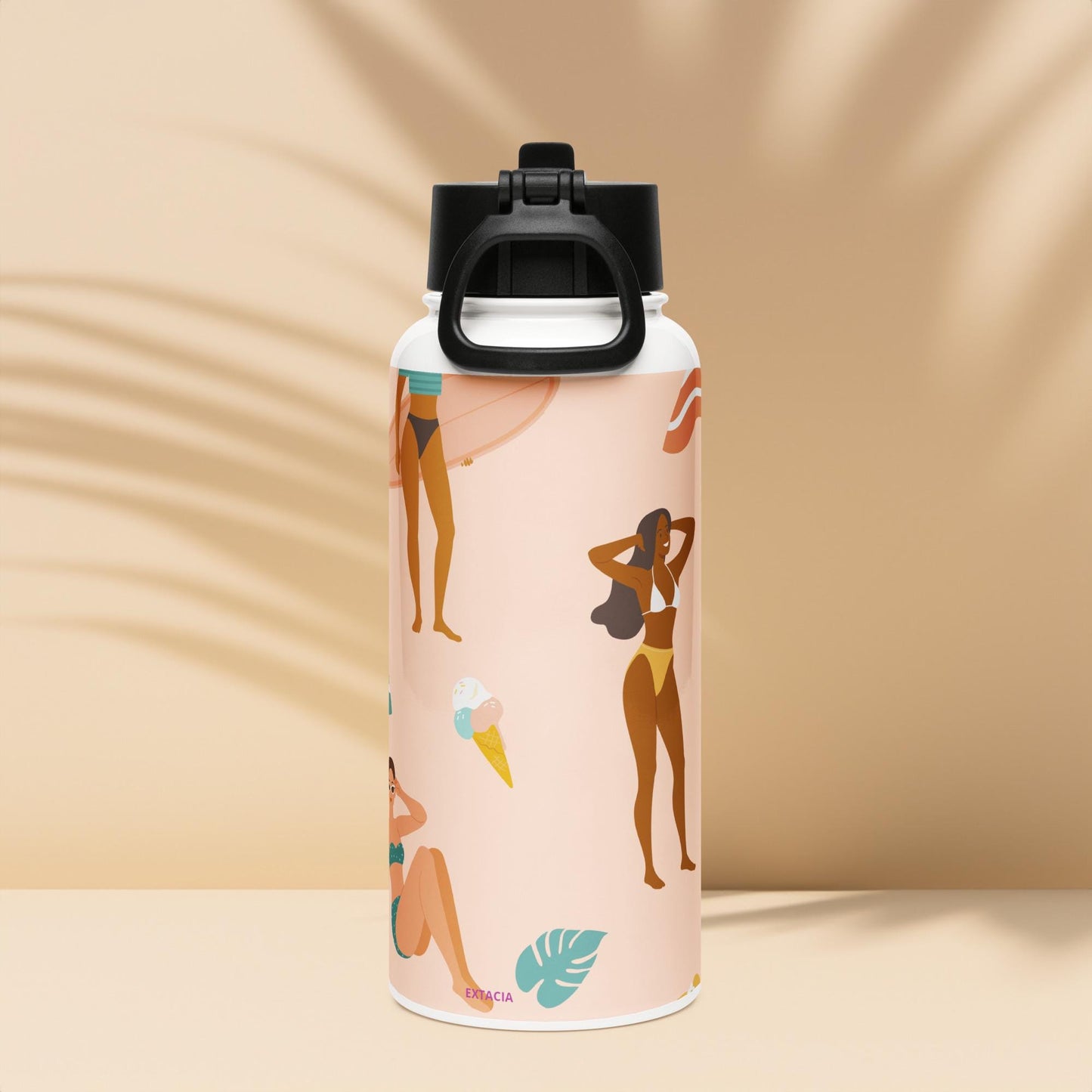 Bouteille Isotherme en Acier Inoxydable avec Paille - gourde écologique, couvercle en plastique sans BPA 32 oz 950 ml - Design Femmes, Plage