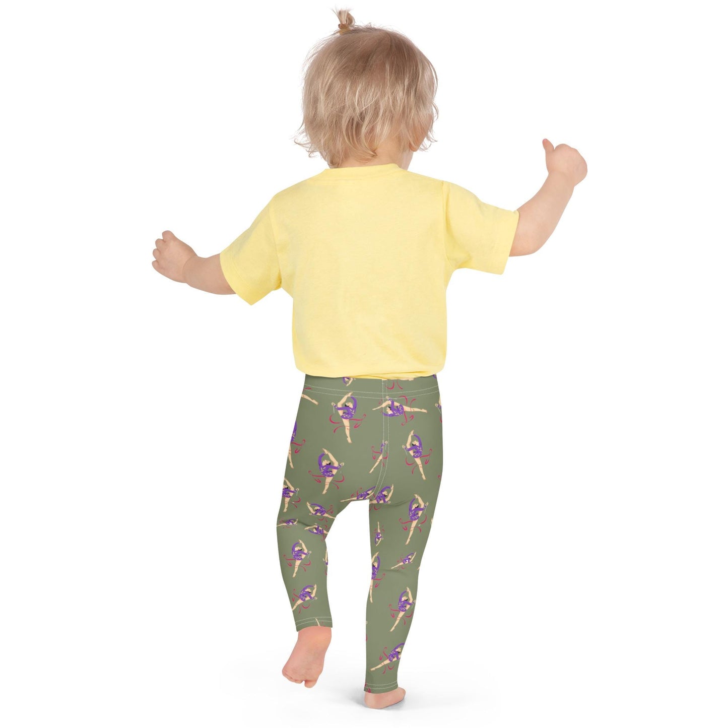 Legging pour petite fille – Kaki – Doux, extensible, toutes saisons – Motif Gymnaste Danseuse