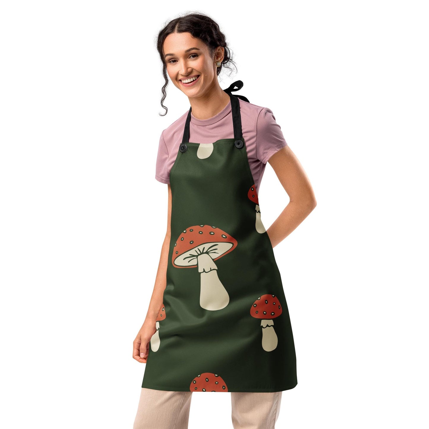 Tablier Minimaliste - Accessoire Unisex et Personnalisable – Poches pratiques – Cuisine, Jardin, Atelier, BBQ, Cadeau - Design Champignons