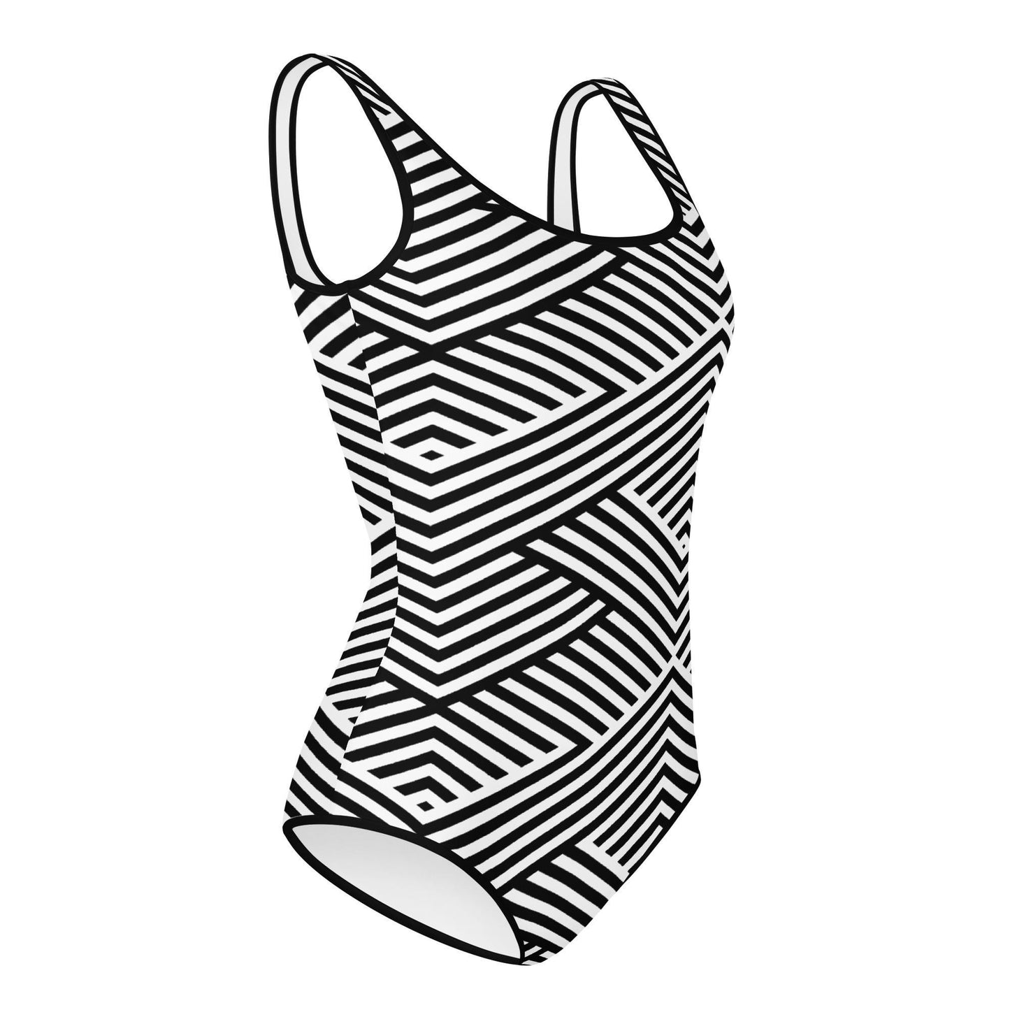 Maillot de bain 1 pièce pour fille ado – Blanc & Noir – maintien & séchage rapide – Graphique