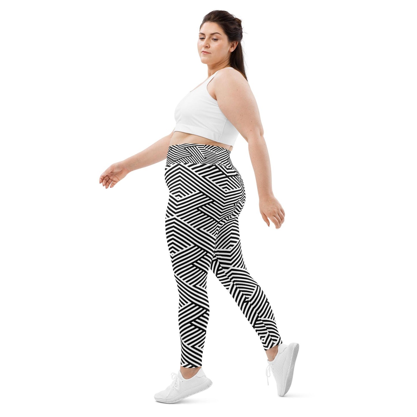 Legging grande taille pour femme – Blanc & Noir – Stretch, taille haute, séchage rapide - Graphique