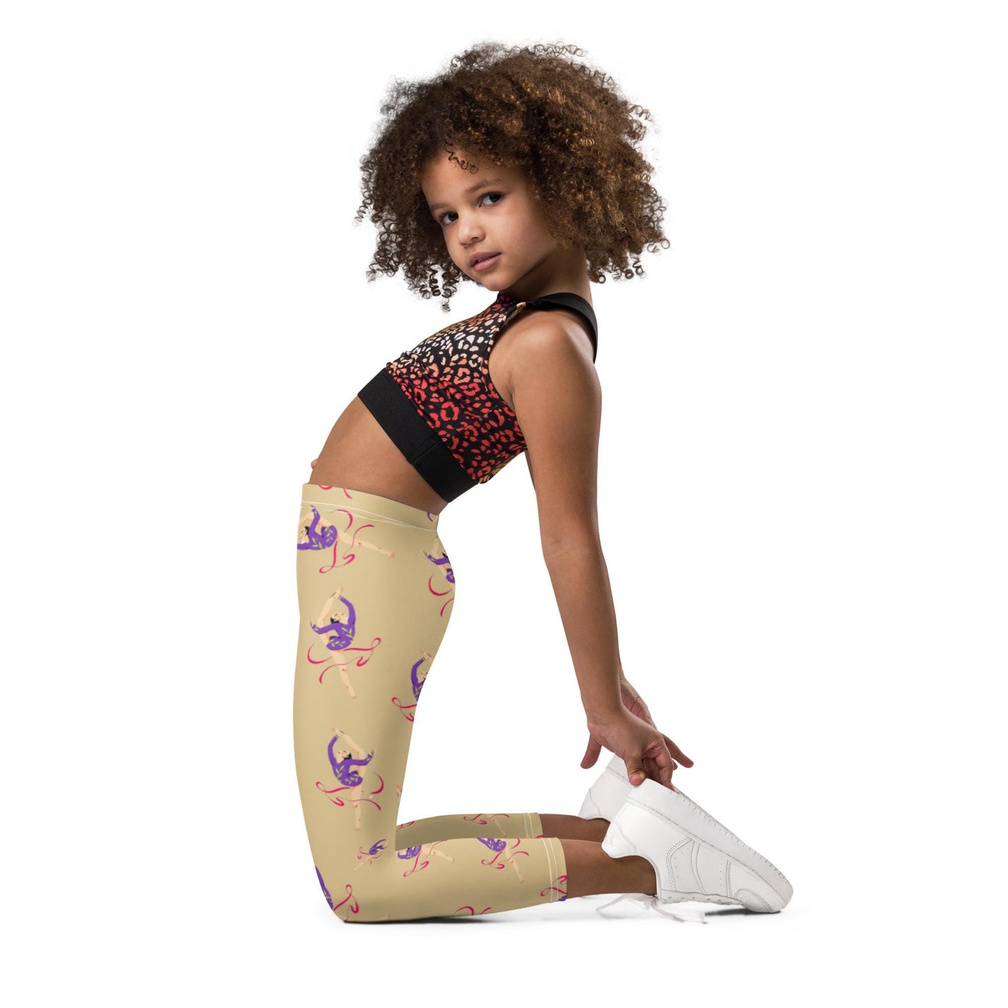 Legging pour petite fille – Jaune Citron – Doux, extensible, toutes saisons – Motif Gymnaste Danseuse