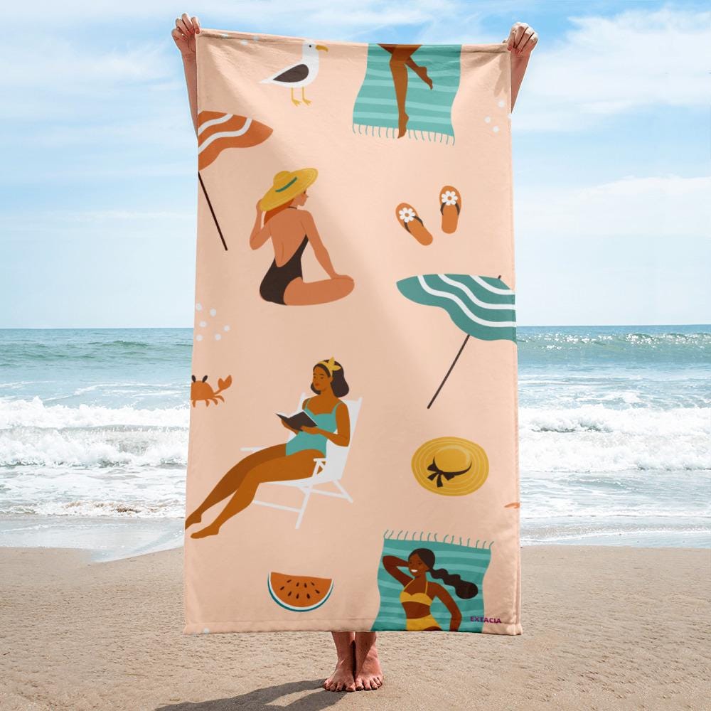 Serviette de Bain et de Plage en Coton - Douce, Absorbante et Compacte - Voyage, Sport, Design des Silhouettes Feminine, Femmes, Plage, été