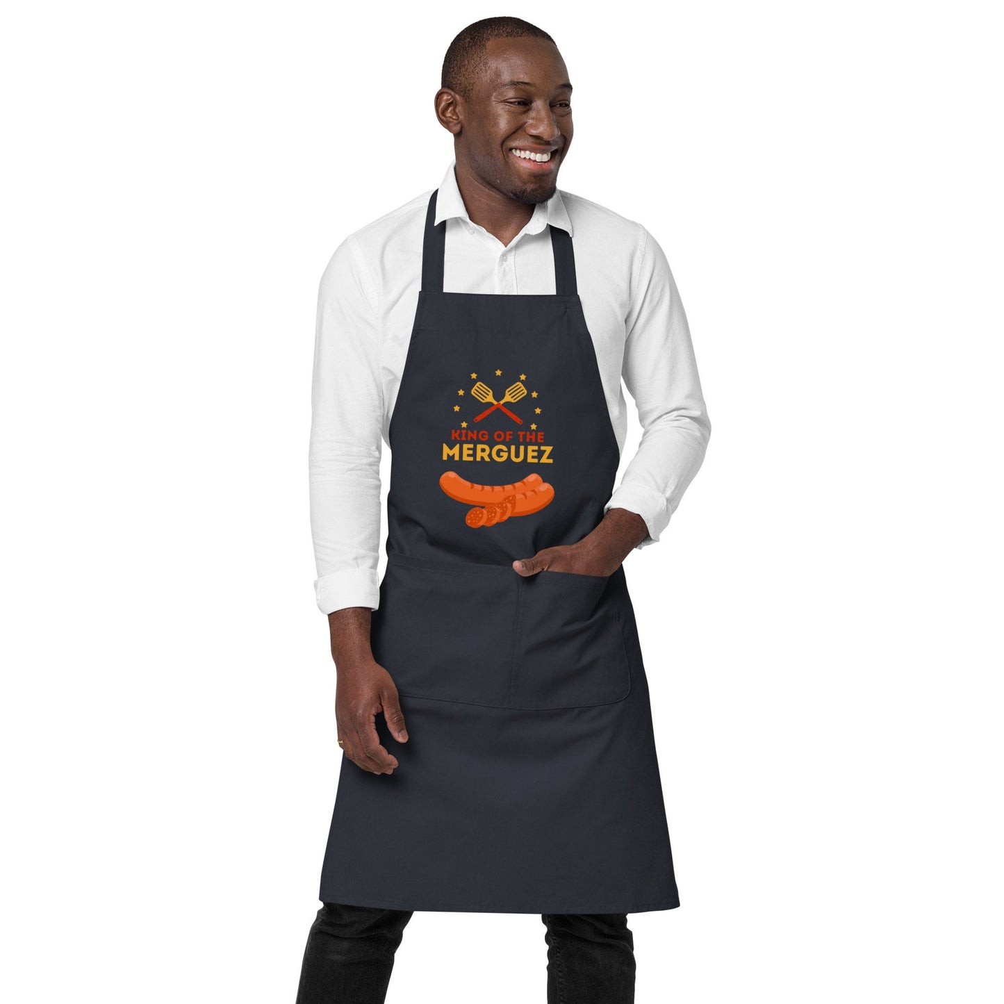 Tablier Homme 100 % Coton Bio – "King of the Merguez" - Cadeau BBQ Original - coton biologique, Accessoire cuisine