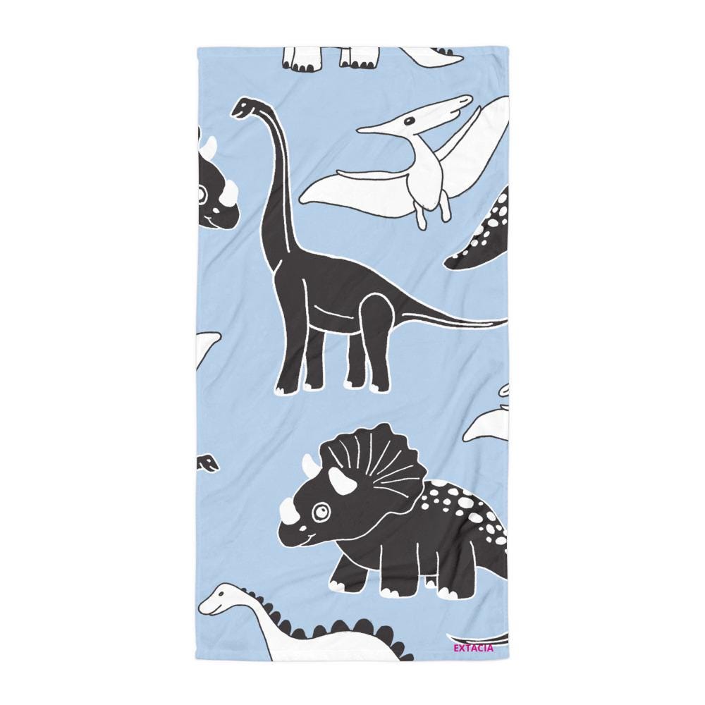 Serviette de Bain et de Plage en Coton – Douce, Absorbante et Compacte - Voyage, Sport, Piscine surf, cadeau - Design dinosaure