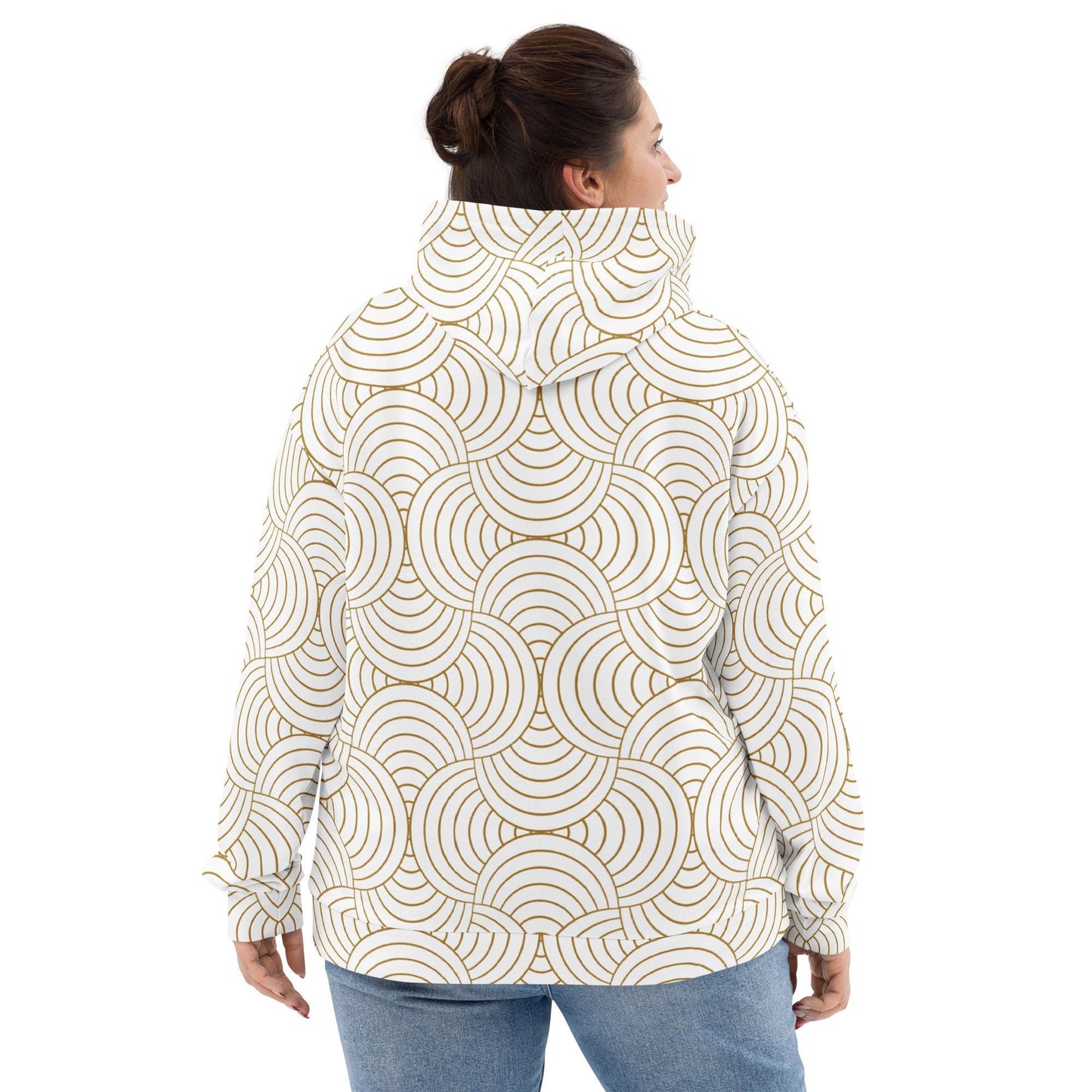 Sweat à capuche pour femme – Blanc & Or – Polyester recyclé, doux & durable – Graphique Minimaliste