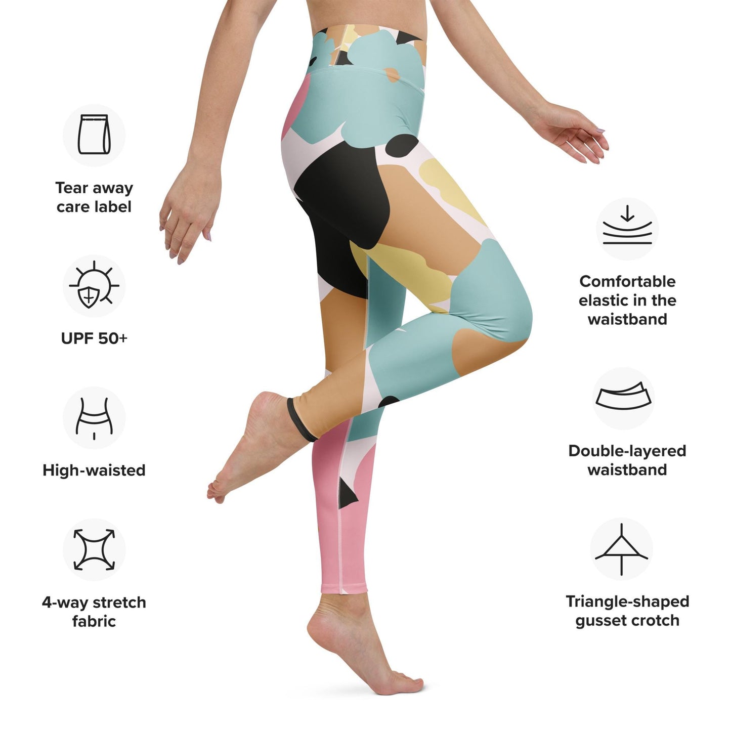 Legging de yoga pour femme – Fleuri, Pastel – Stretch, taille haute, séchage rapide – Minimaliste