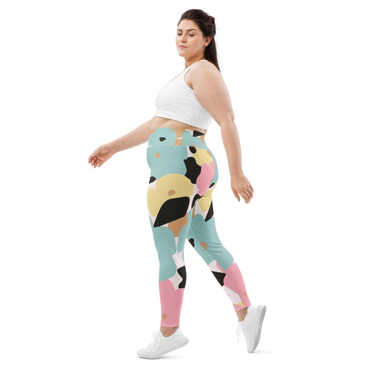 Legging grande taille pour femme – Fleuri, Pastel – Stretch, taille haute, séchage rapide