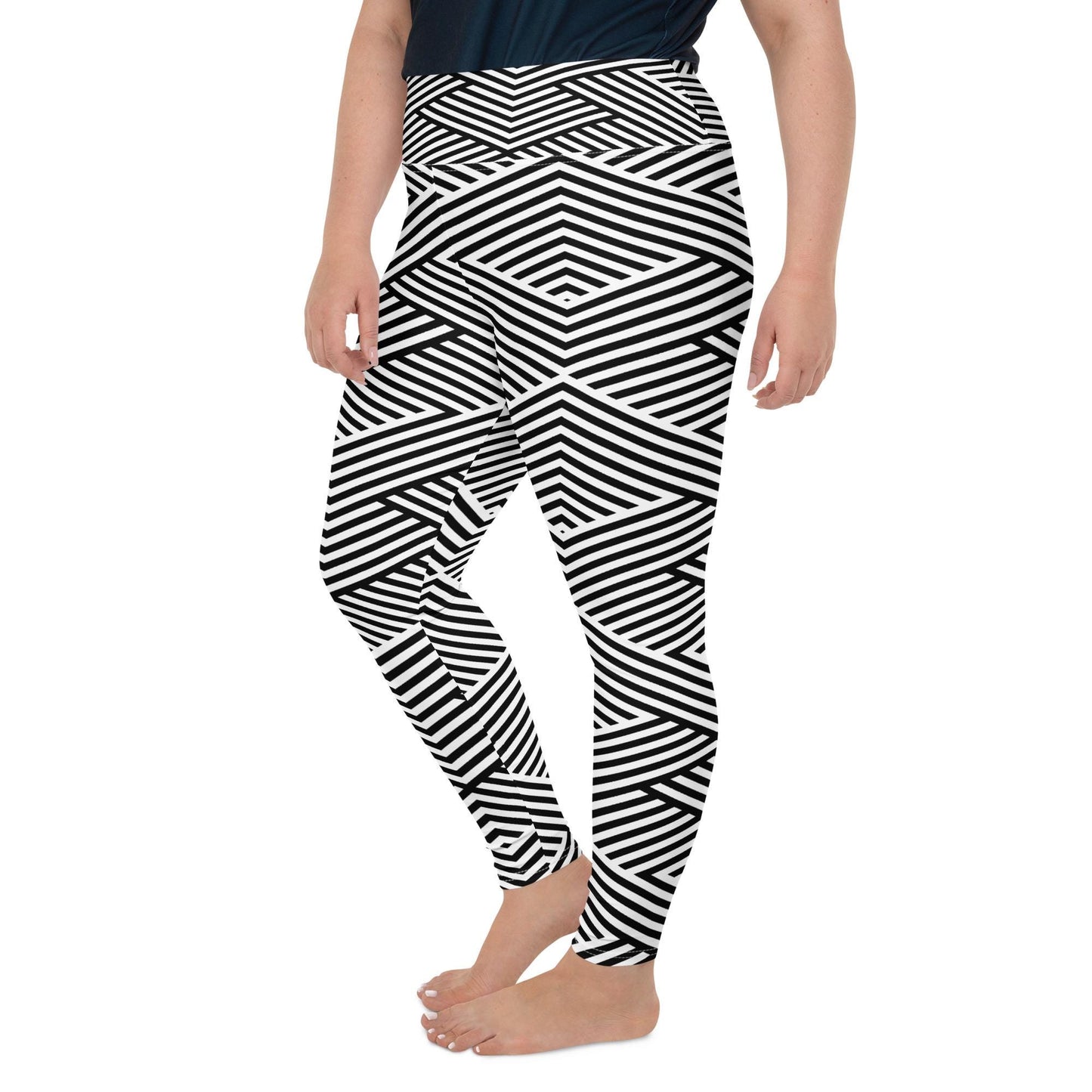 Legging grande taille pour femme – Blanc & Noir – Stretch, taille haute, séchage rapide - Graphique