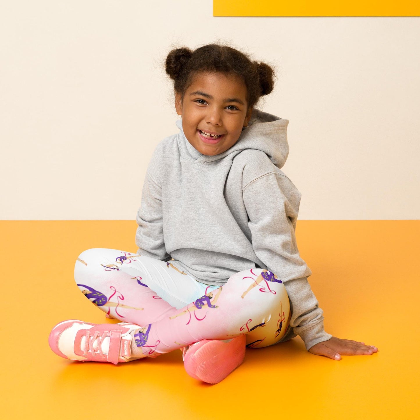 Legging pour petite fille – Dégradé Bleu, Blanc, Rosé – Doux, extensible, toutes saisons – Motif Gymnaste Danseuse