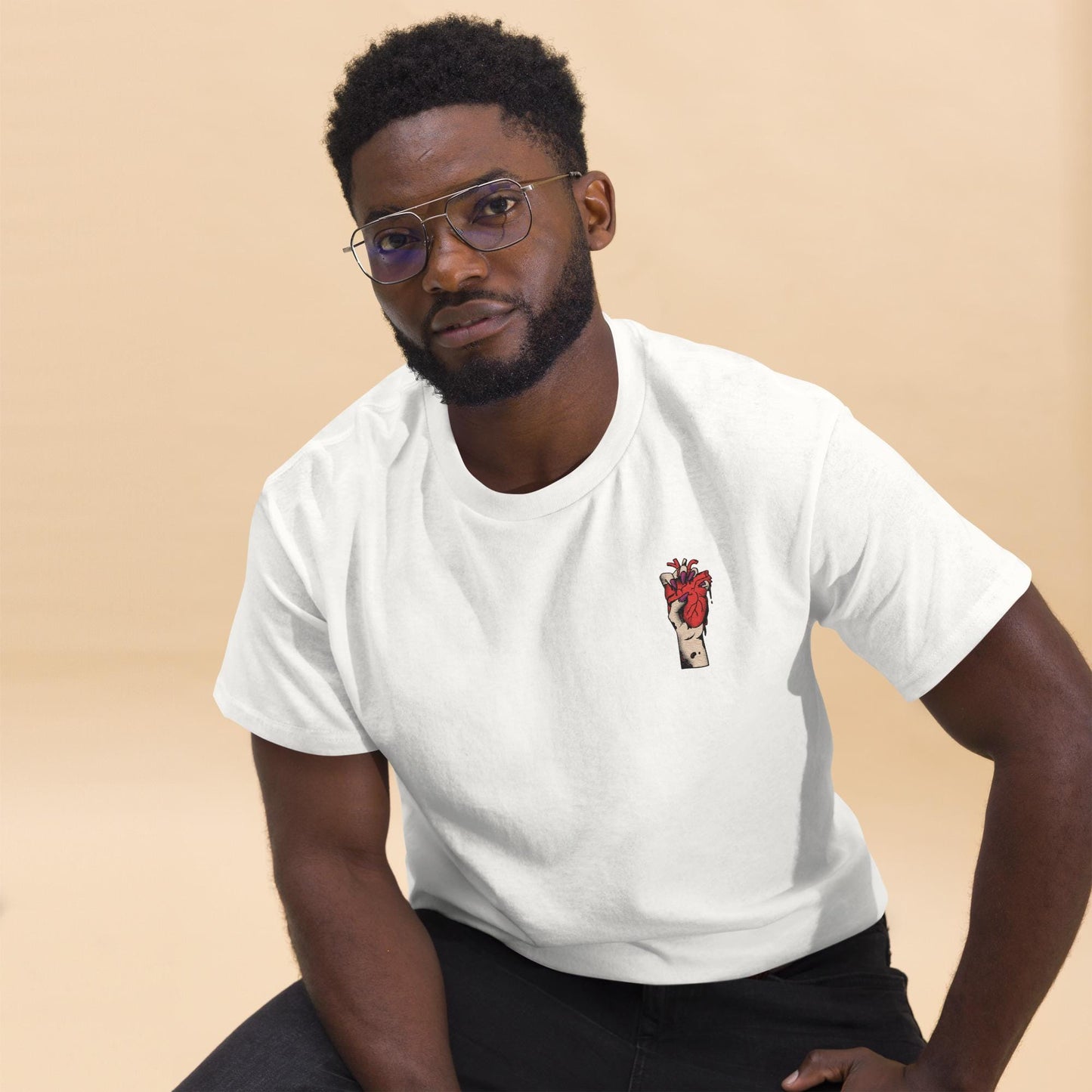 T-shirt Minimaliste pour Homme 100% Coton - Motif Brodé - Tee-shirt style casual, cadeau éthique, anniversaire, Noël