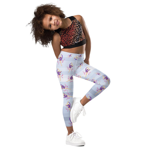 Legging pour petite fille – Dégradé Bleu Clair – Doux, extensible, toutes saisons – Motif Gymnaste Danseuse