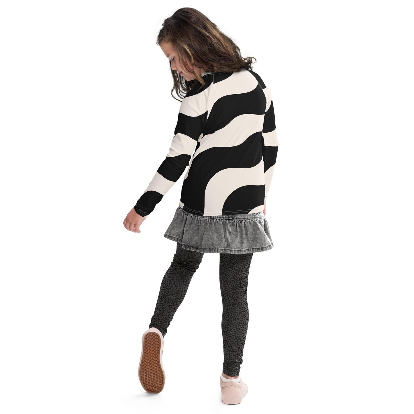 Rash guard pour fille ado – Beige & Noir – Compression légère, respirant & séchage rapide – Graphique