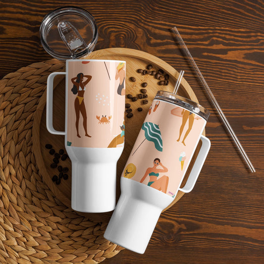 Mug Isotherme Inox - Mug de Voyage Isotherme Acier Inoxydable avec Anse – Design des Silhouettes des Femmes Plage - THERMOS, gobelet Étanche