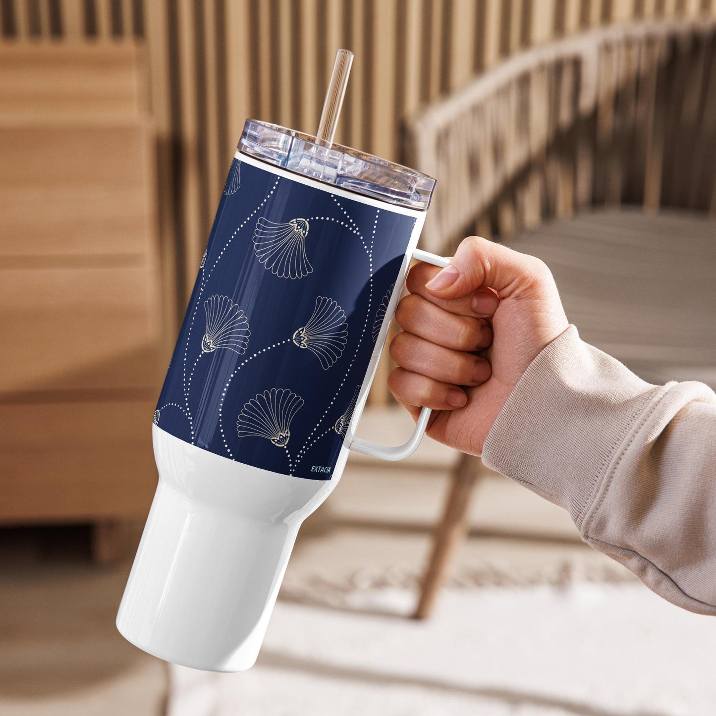 Mug Isotherme Inox - Mug de Voyage Isotherme en Acier Inoxydable avec Anse â Design Florale - THERMOS, gobelet - Durable, LĂ©ger, Ătanche