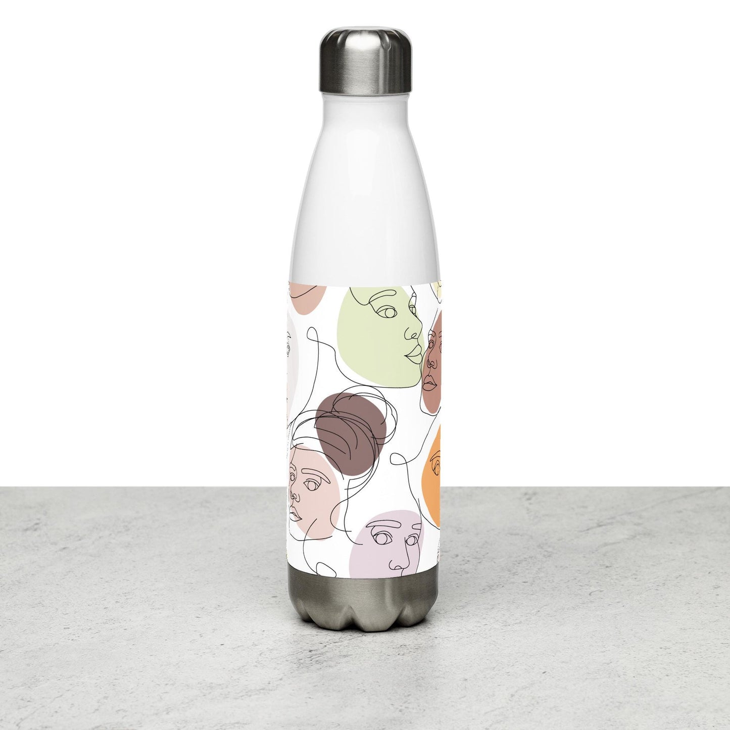 Bouteille en Inox - Gourde Étanche Isotherme en Acier Inoxydable – Design Artistique Visages Féminins Calligraphie - Durable – Bureau, Sport