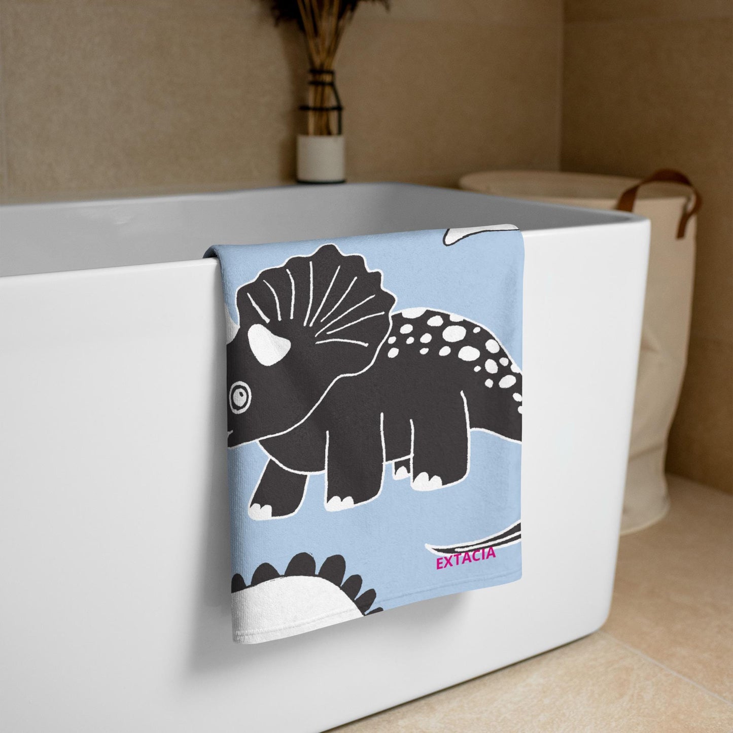 Serviette de Bain et de Plage en Coton – Douce, Absorbante et Compacte - Voyage, Sport, Piscine surf, cadeau - Design dinosaure