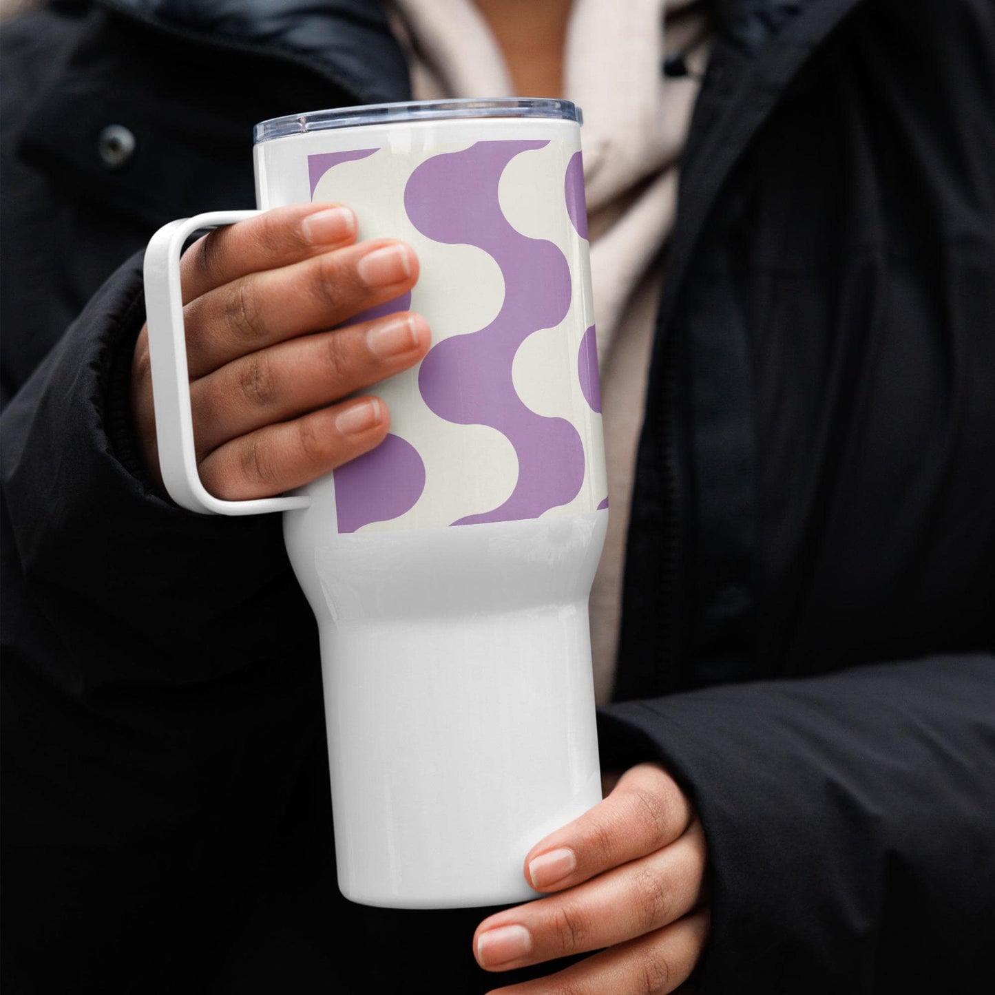 Mug Isotherme Inox - Mug de Voyage Isotherme en Acier Inoxydable avec Anse â Design Graphique - THERMOS, gobelet - Durable, LĂ©ger, Ătanche