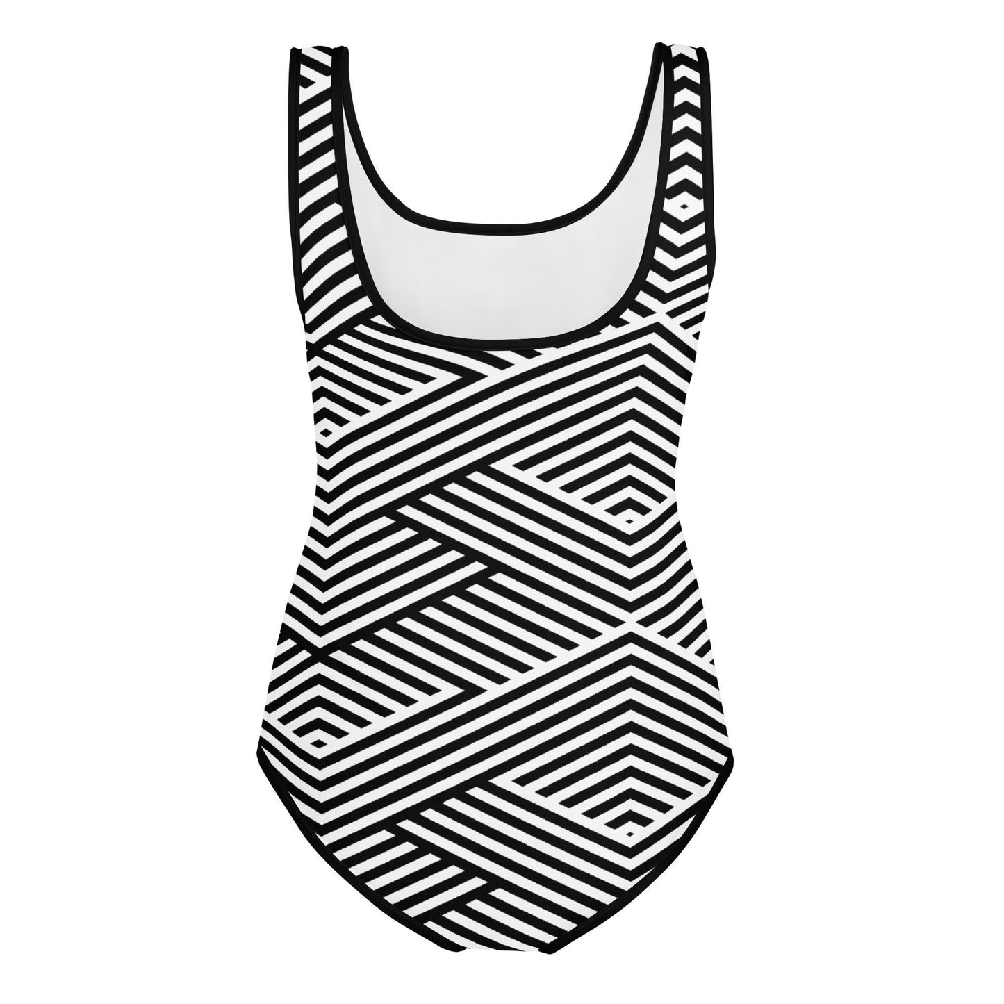 Maillot de bain 1 pièce pour fille ado – Blanc & Noir – maintien & séchage rapide – Graphique