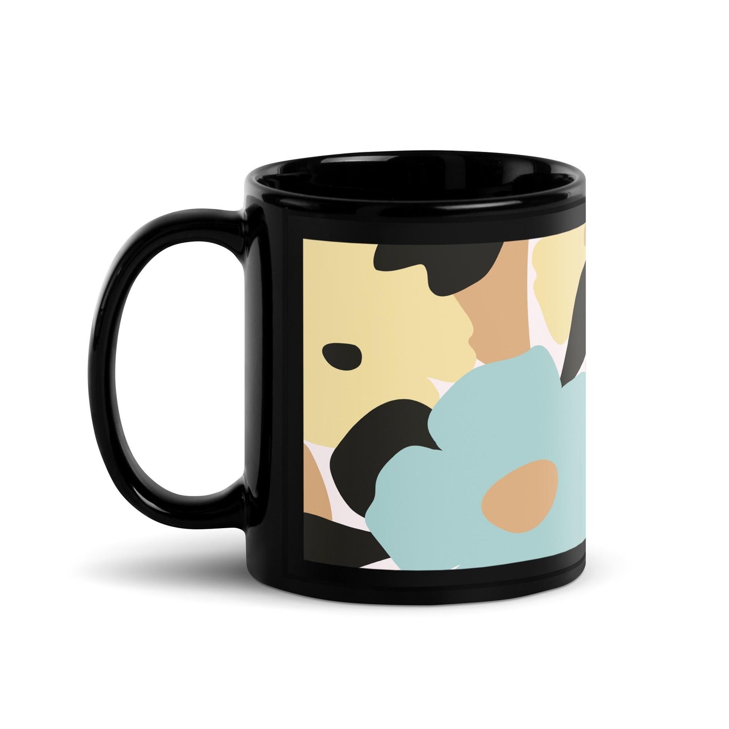 Mug Noir à Intérieur Coloré – Tasse en Céramique Élégante - Design Florale - Café, Thé, Chocolat - cuisine, cadeau, anniversaire, bureau