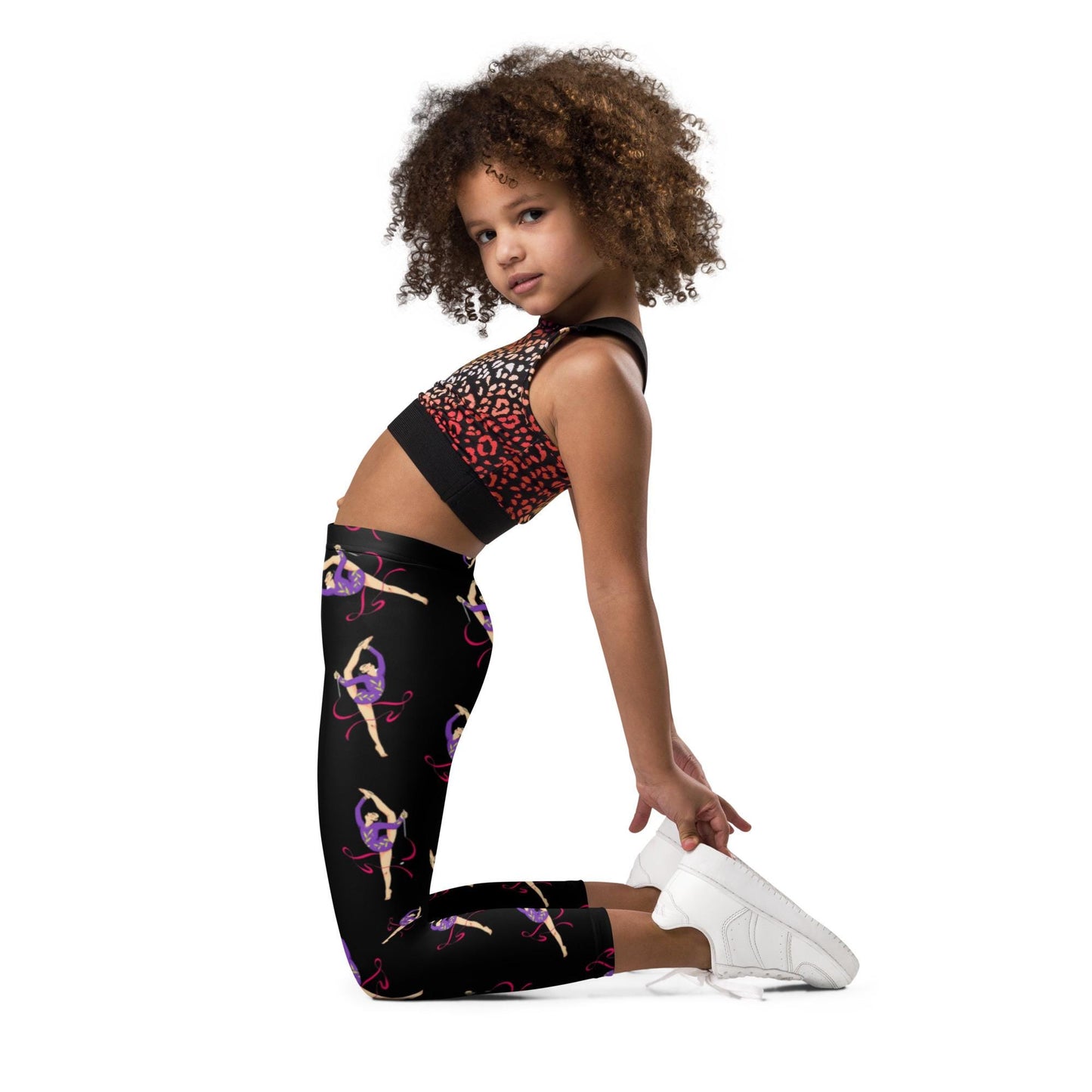 Legging pour petite fille – Noir – Doux, extensible, toutes saisons – Motif Gymnaste Danseuse