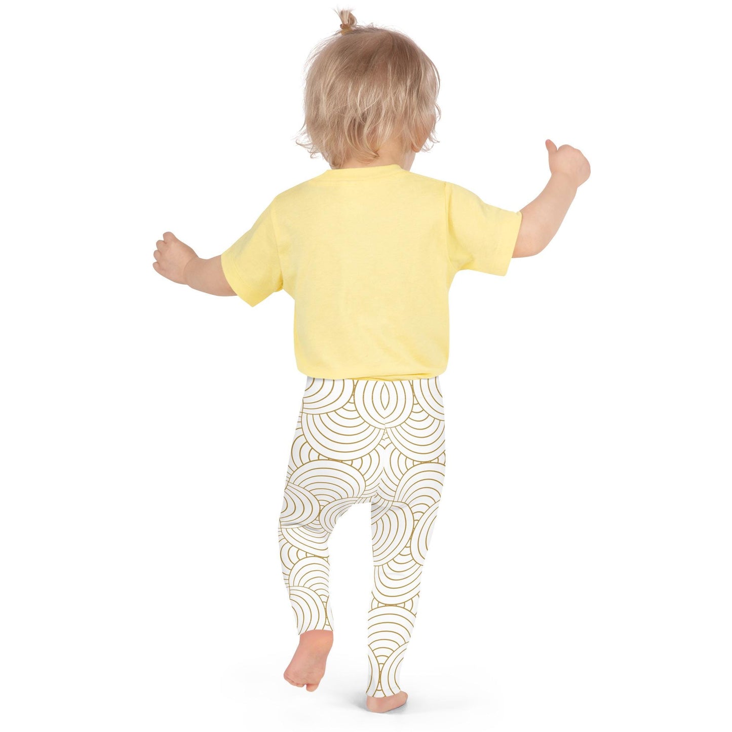 Legging pour petite fille – Blanc & Or – Doux, extensible, toutes saisons – Graphique Minimaliste