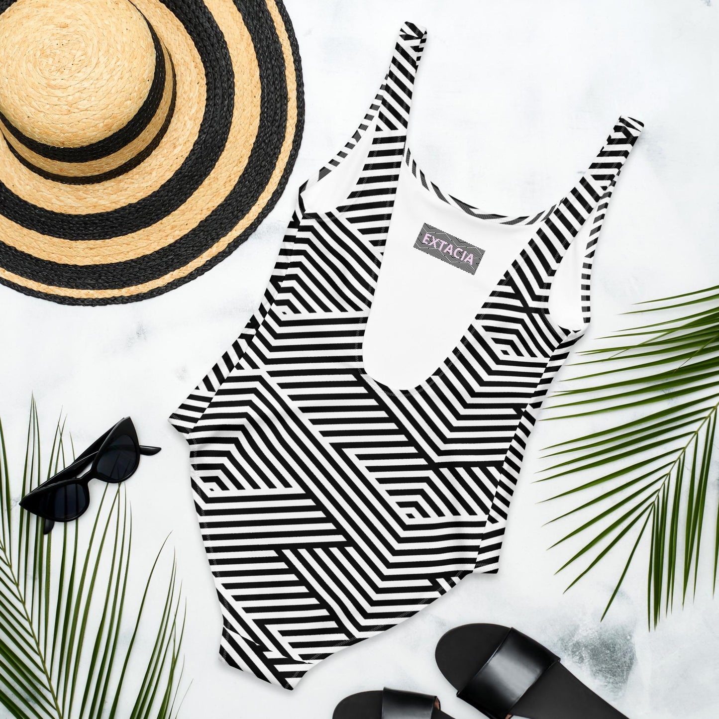 Maillot de Bain une Pièce pour Femme – Élégant et Confortable - Plage, Piscine, Vacances, bain, surf - Cadeau - Design Minimaliste Graphique