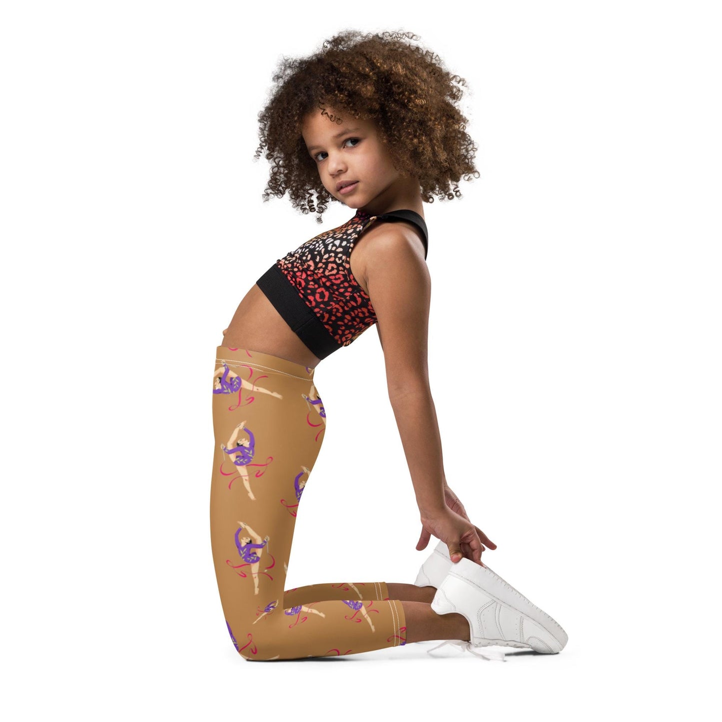 Legging pour petite fille – Camel – Doux, extensible, toutes saisons – Motif Gymnaste Danseuse
