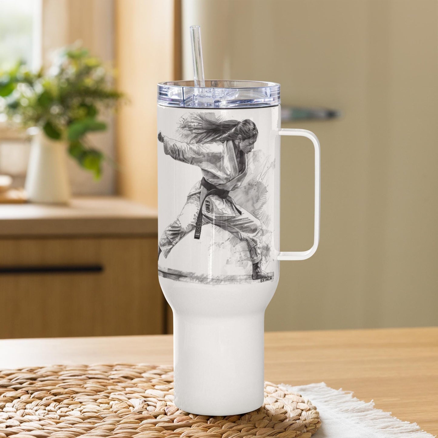 Mug Isotherme Inox - Mug de Voyage Isotherme en Acier Inoxydable avec Anse – Design Arts Martiaux - THERMOS, gobelet - Durable, Étanche