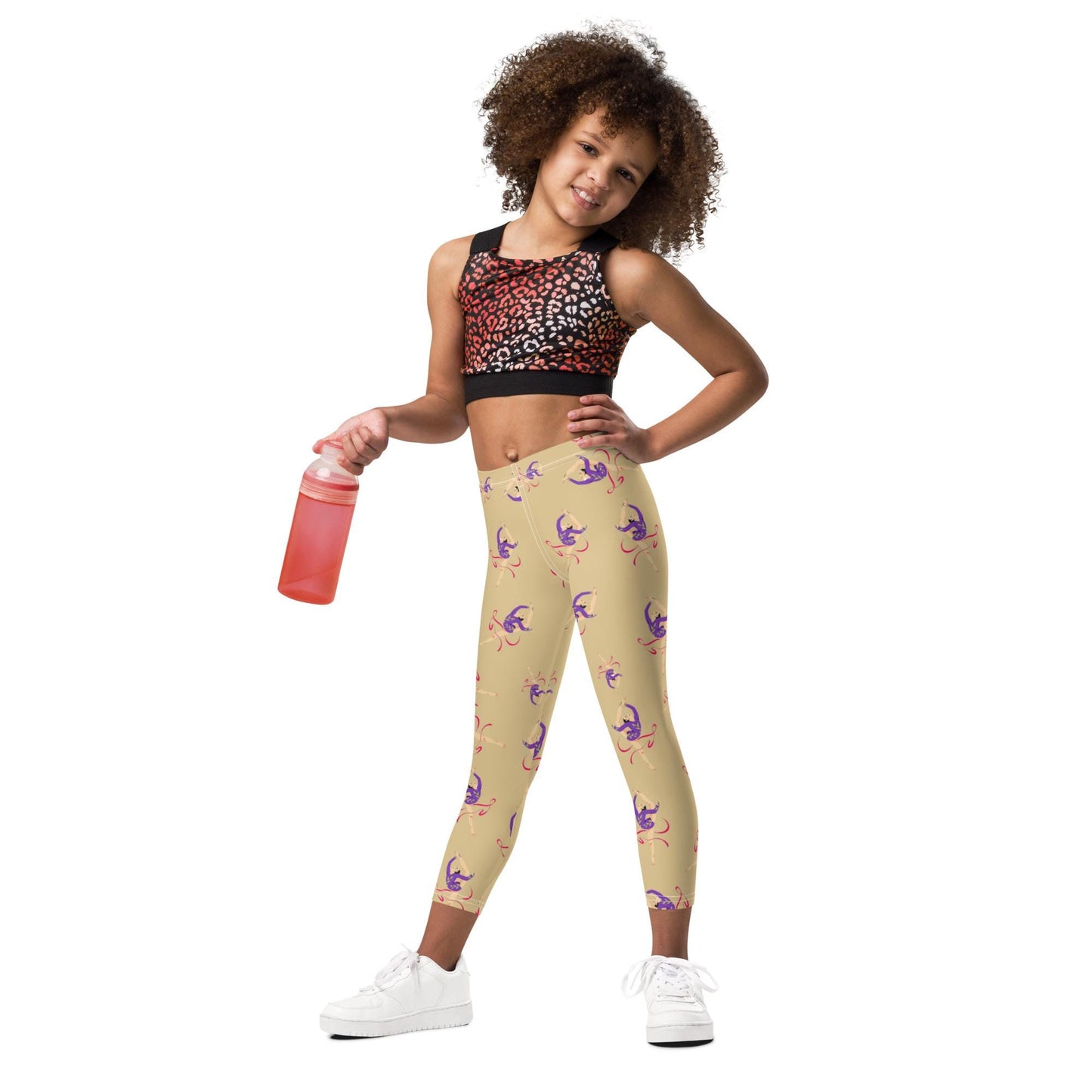 Legging pour petite fille – Jaune Citron – Doux, extensible, toutes saisons – Motif Gymnaste Danseuse