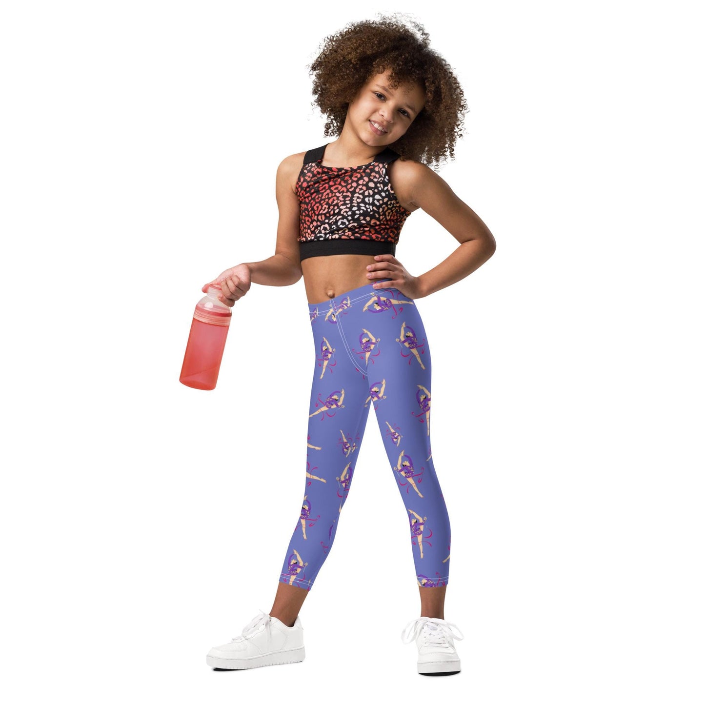 Legging pour petite fille – Lavande – Doux, extensible, toutes saisons – Motif Gymnaste Danseuse