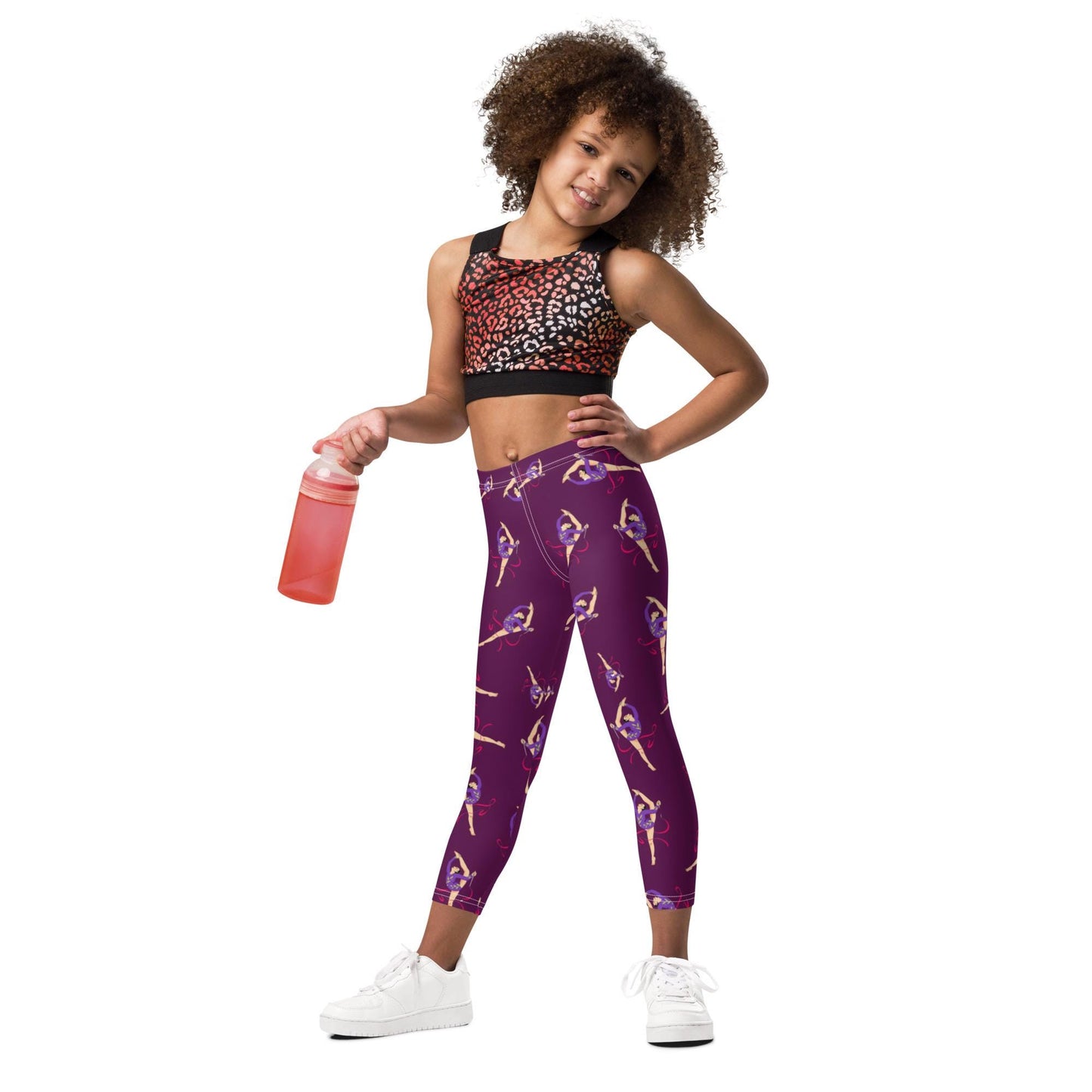 Legging pour petite fille – Mauve – Doux, extensible, toutes saisons – Motif Gymnaste Danseuse