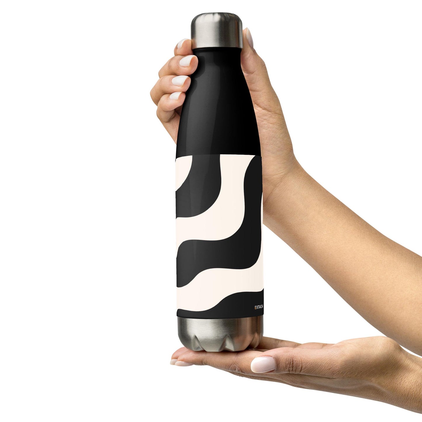 Gourde Inox - Beige & Noir – Bouteille Étanche, isotherme, durable en acier inoxydable – Graphique