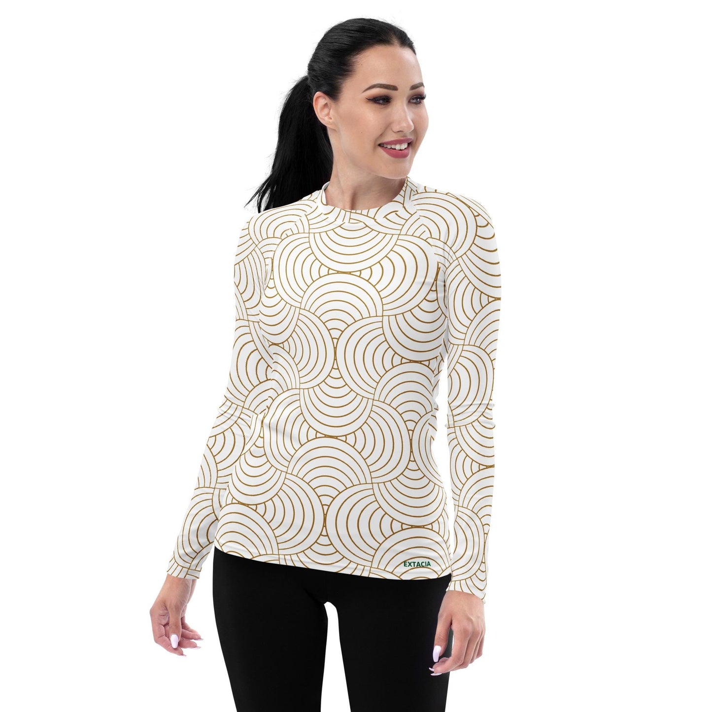 Rash guard pour femme – Blanc & Or – Anti-UV*, séchage rapide, respirant – Graphique Minimaliste
