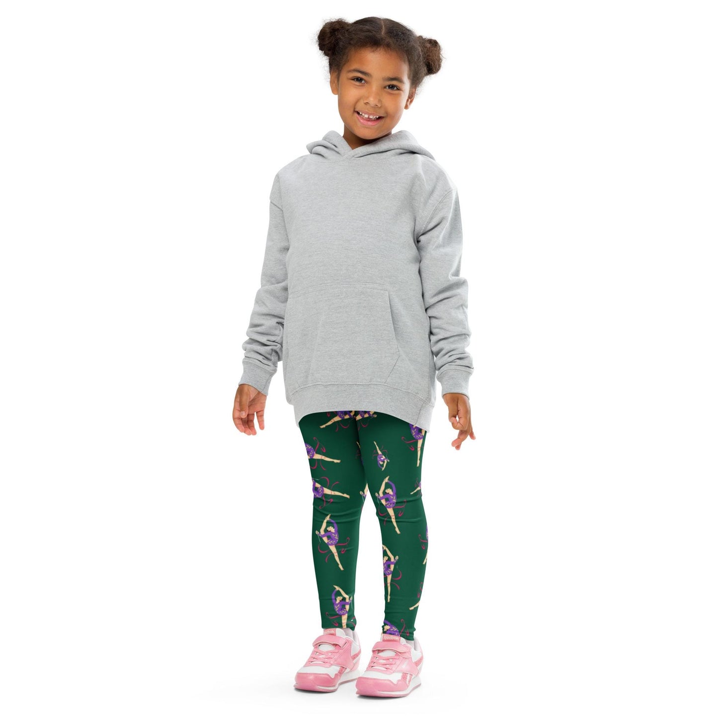 Legging pour petite fille – Vert Sapin – Doux, extensible, toutes saisons – Motif Gymnaste Danseuse